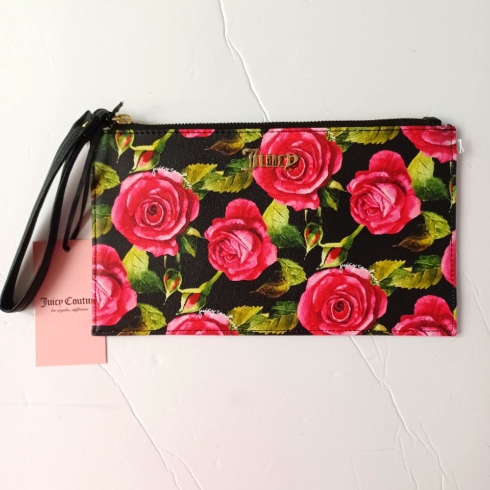 Juicy Couture Malibu Rose Black Wristlet and Card Case Set